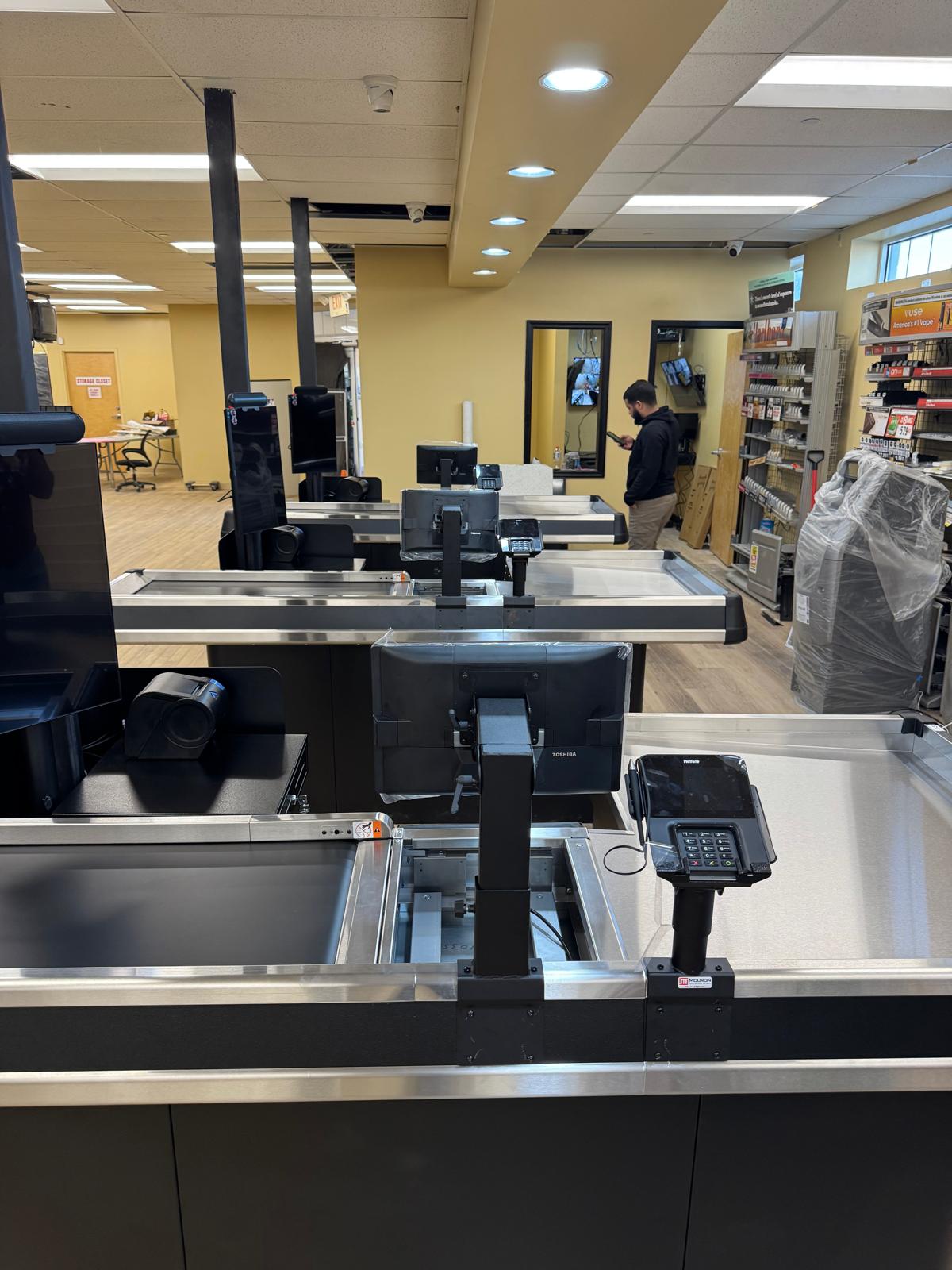 Checkout lanes with PIN Pad & Screen Mounts